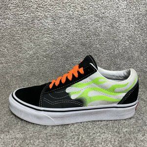 Vans Old Skool Black with Neon Green Flames Suede / Canvas Mens 3.5 / Womens 5
